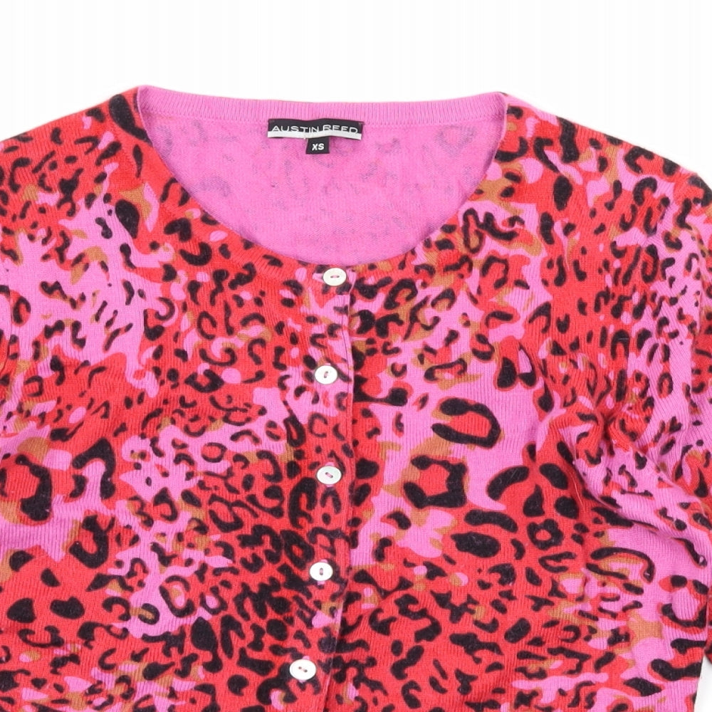 Austin Reed Womens Pink Animal Print Knit Cardigan Jumper Size XS