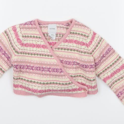 Gap Girls Pink Striped Knit Cardigan Jumper Size 6-9 Months