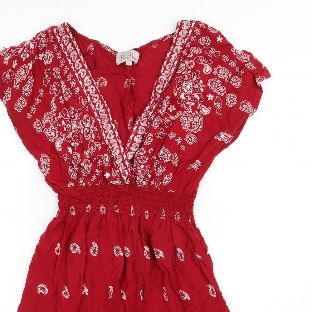 Papaya Womens Red Paisley Jersey Basic T-Shirt Size 12