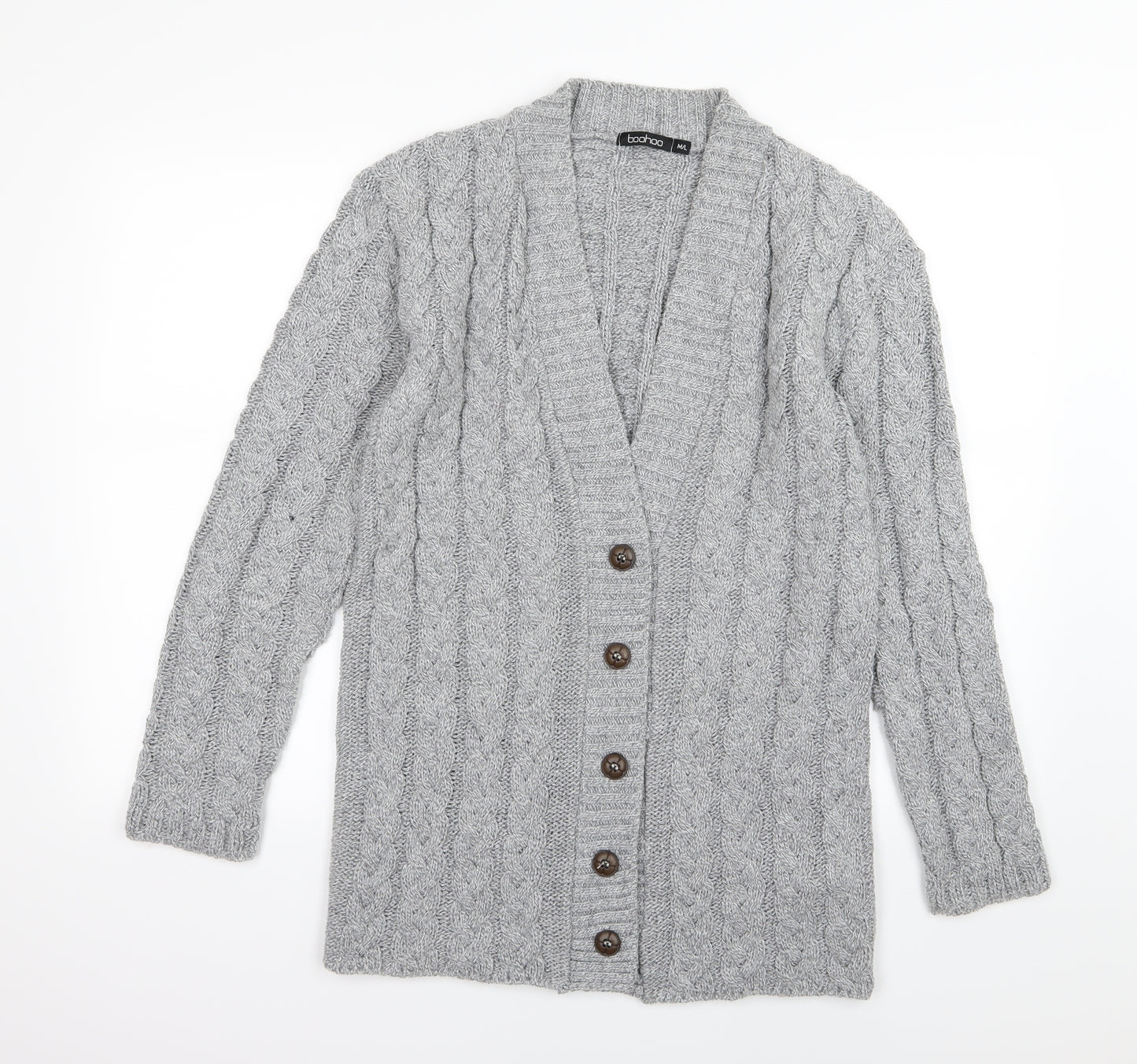 Boohoo Womens Grey  Knit Cardigan Jumper Size M