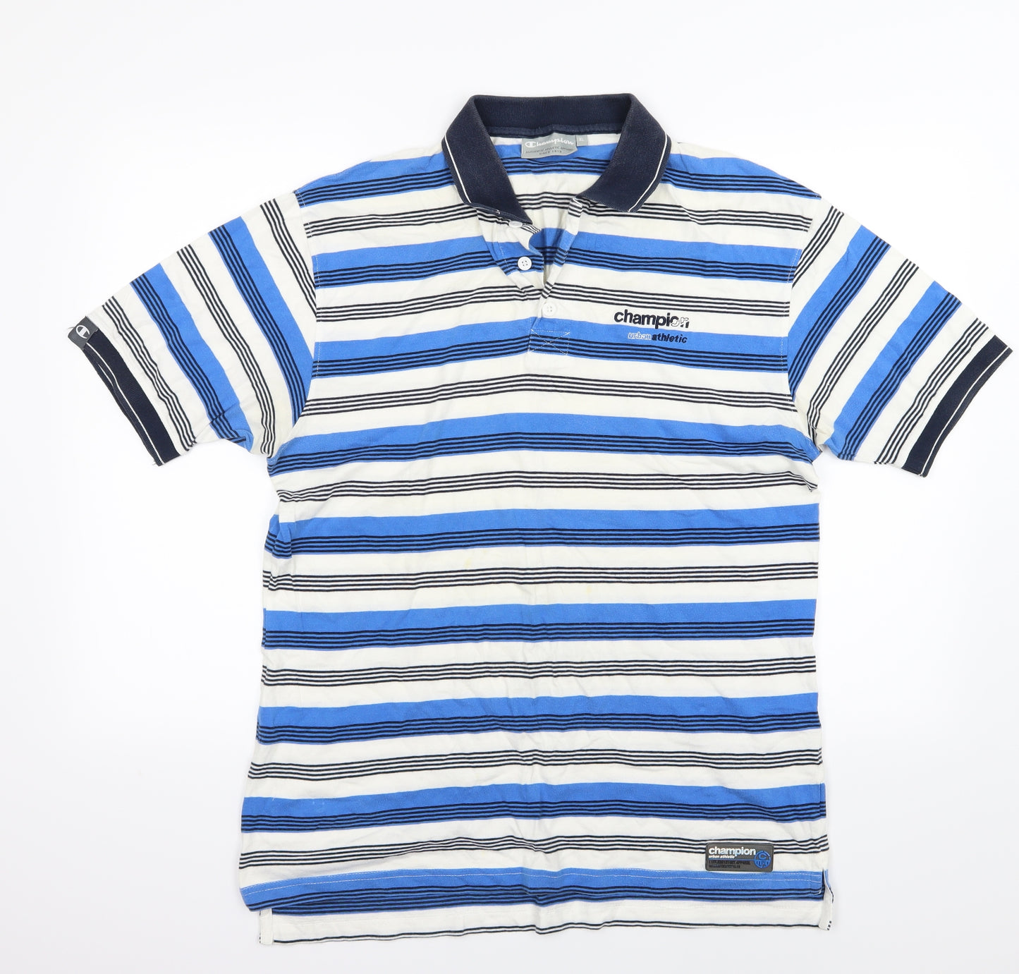 Champion Mens Blue Striped Jersey  Polo Size XL