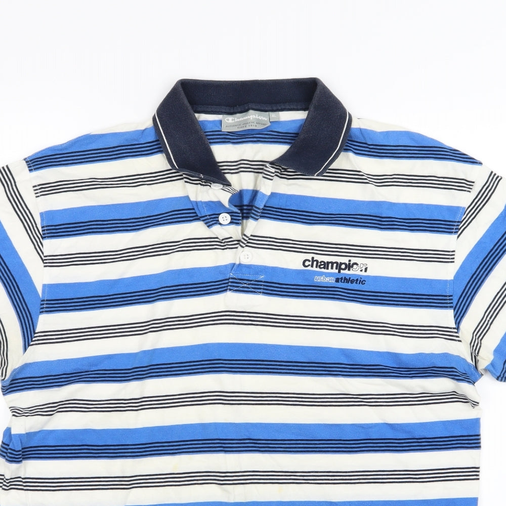 Champion Mens Blue Striped Jersey  Polo Size XL