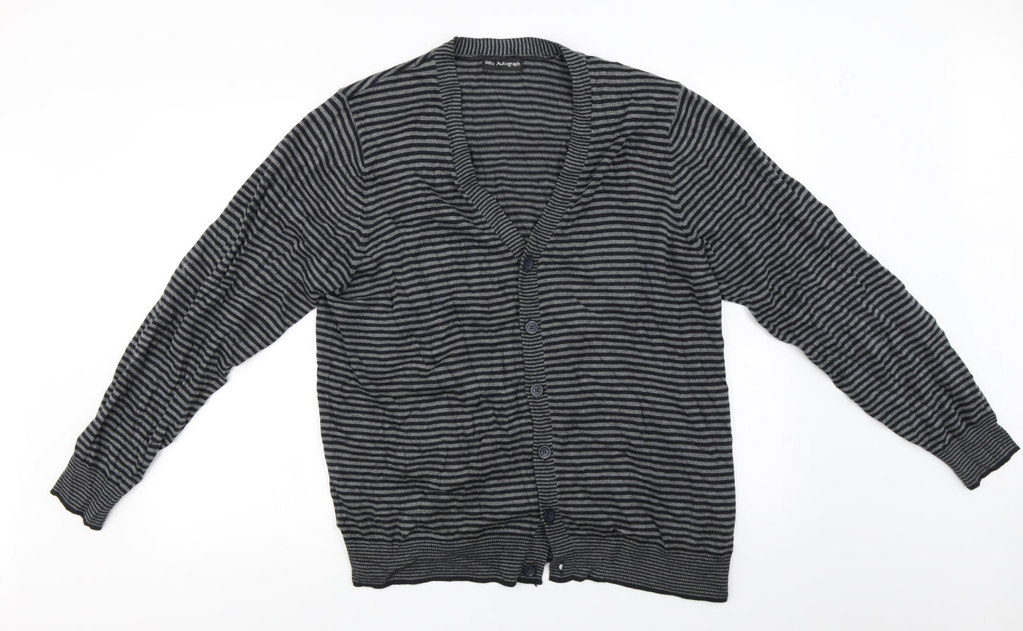Marks and Spencer  Womens Grey Striped  Cardigan Jumper Size L