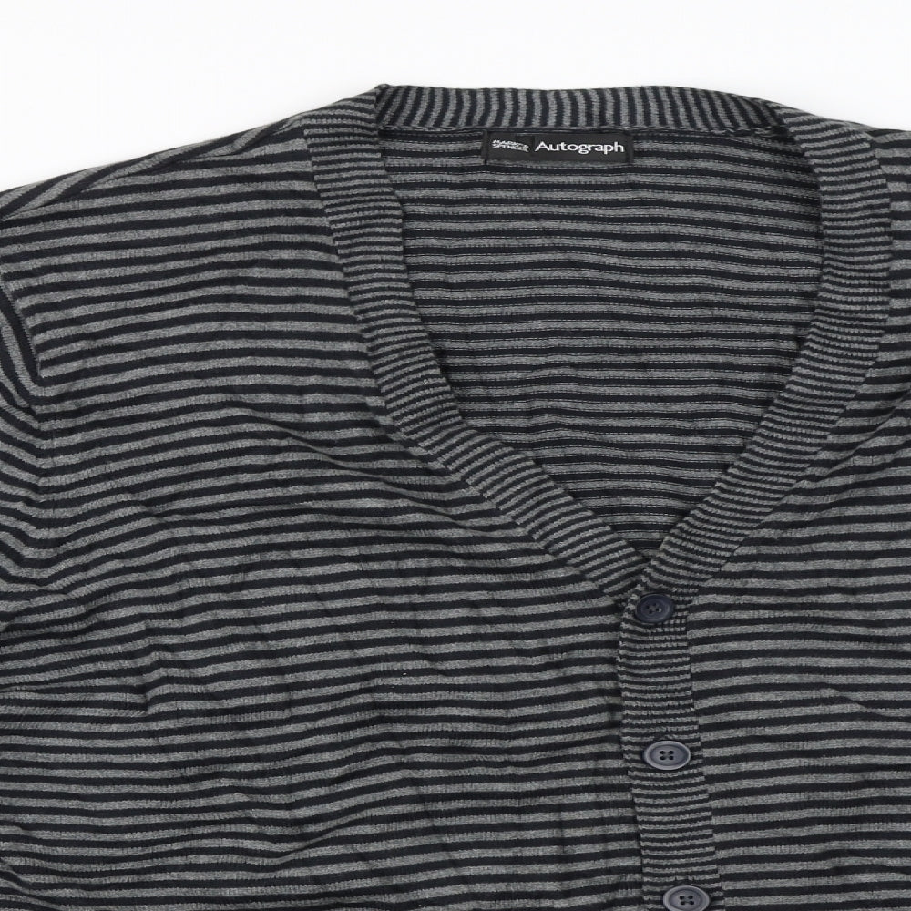 Marks and Spencer  Womens Grey Striped  Cardigan Jumper Size L