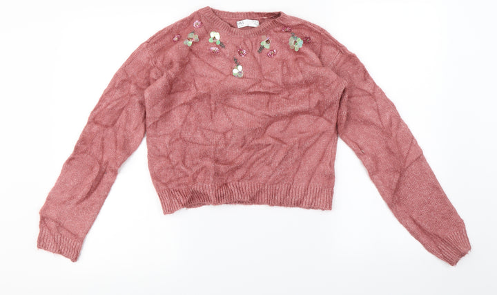 Marks and Spencer Girls Pink Pullover Jumper Size 11-12 Years