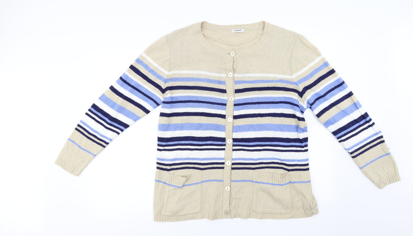 Damart  Womens Beige Striped  Cardigan Jumper Size 18