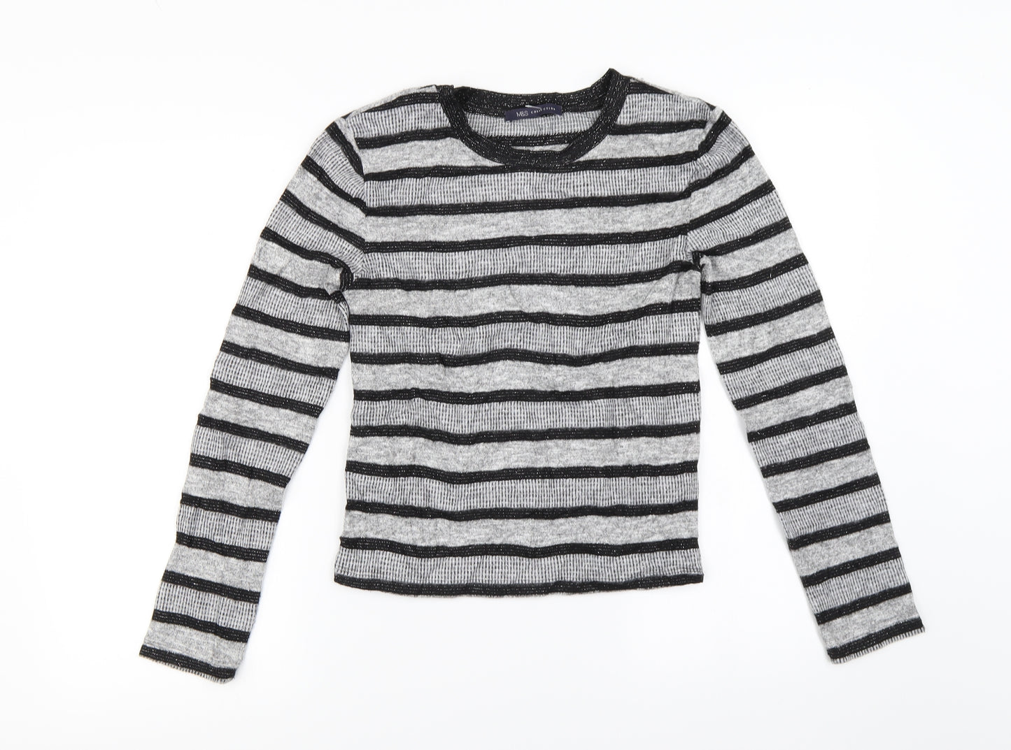 Marks and Spencer  Womens Grey Striped  Pullover Jumper Size 8