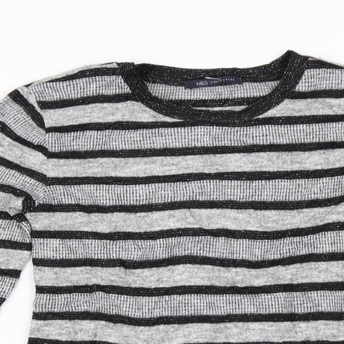 Marks and Spencer  Womens Grey Striped  Pullover Jumper Size 8