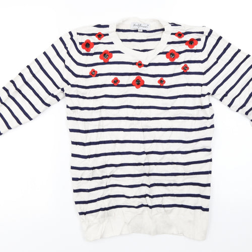 Mudflower  Womens White Striped  Pullover Jumper Size S