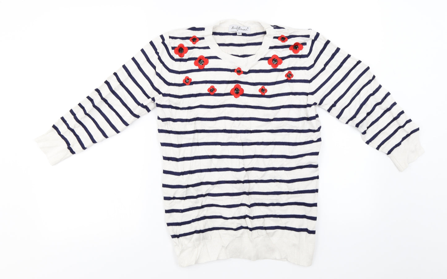 Mudflower  Womens White Striped  Pullover Jumper Size S