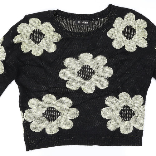 Alchemy Womens Black Floral  Pullover Jumper Size S