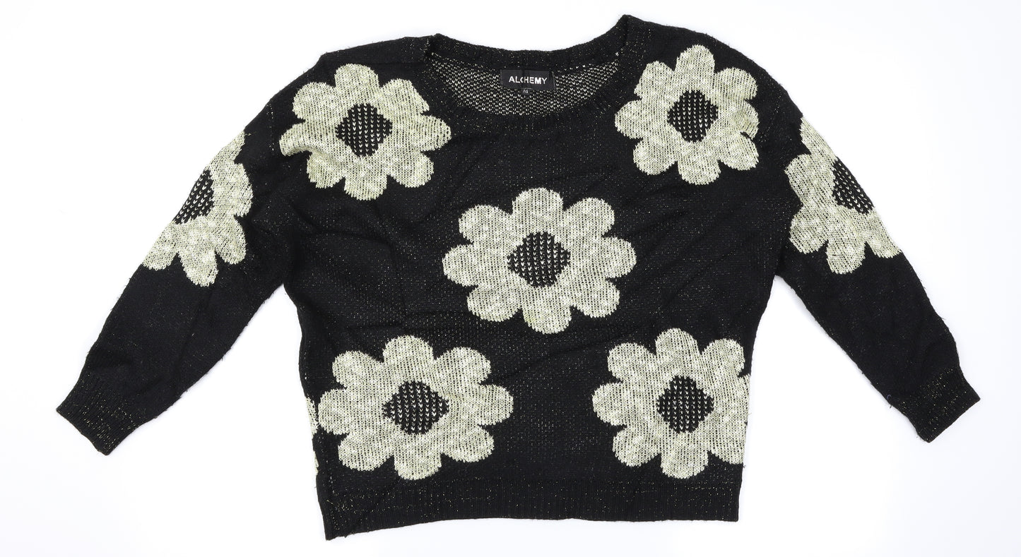 Alchemy Womens Black Floral  Pullover Jumper Size S