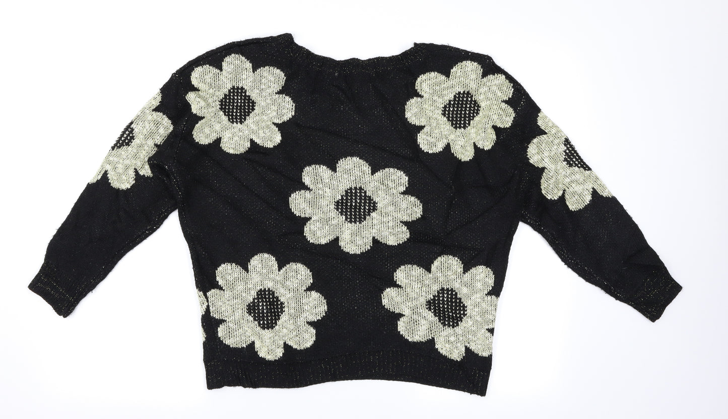 Alchemy Womens Black Floral  Pullover Jumper Size S