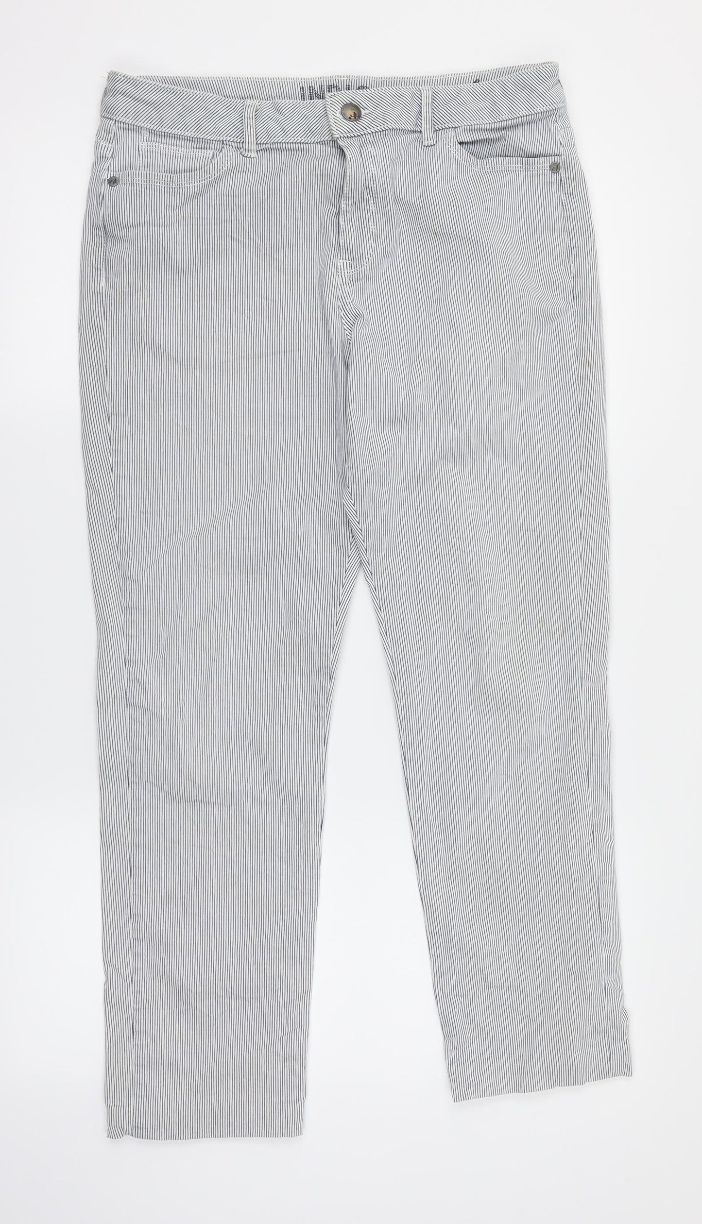 M&S Womens Blue Striped Denim Boyfriend Jeans Size 12 L26 in