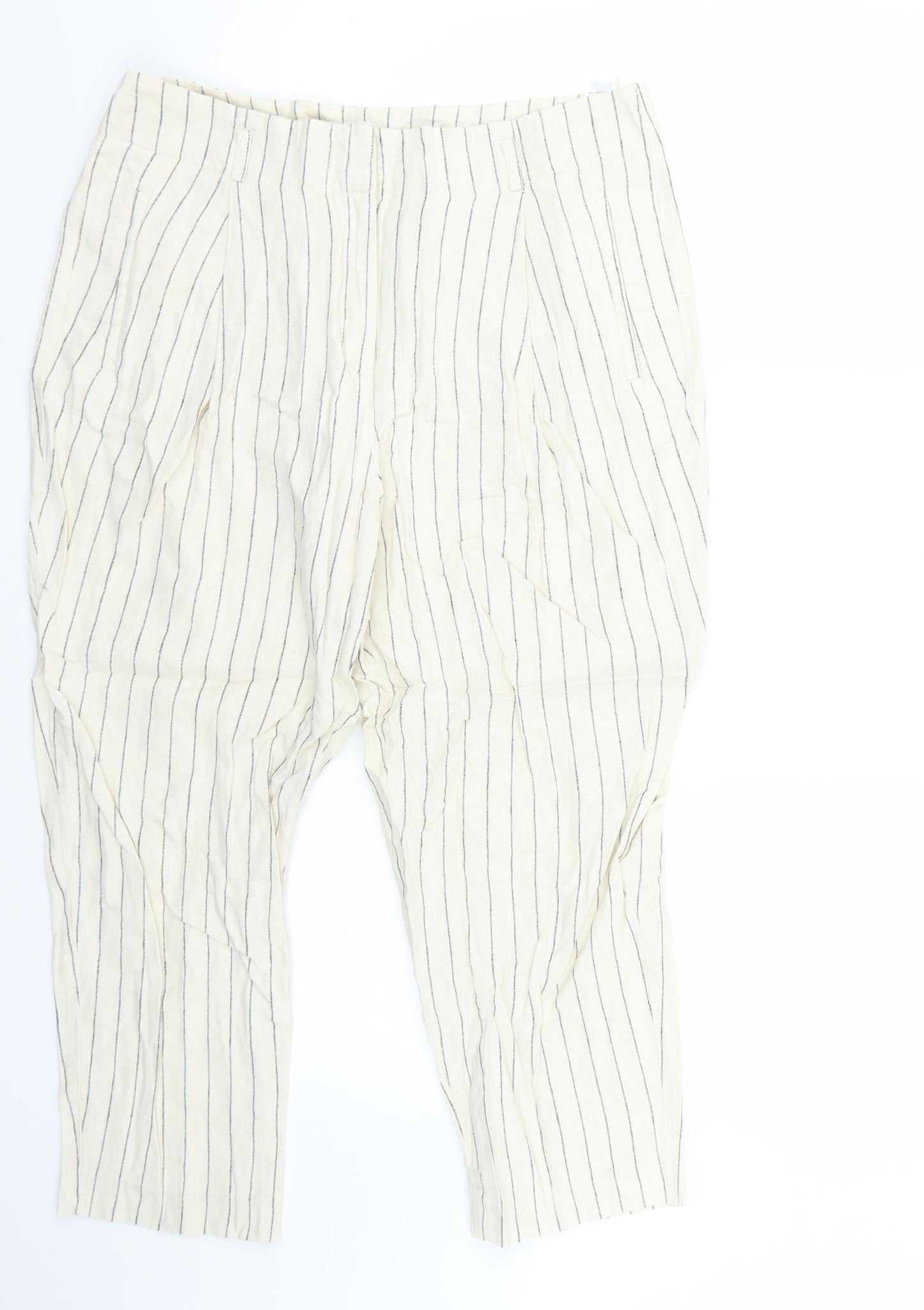 Marks and Spencer Womens White Striped  Cropped Trousers Size 14 L24 in