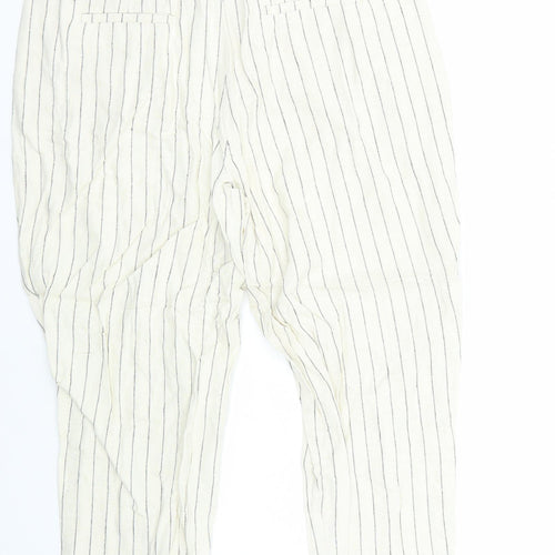 Marks and Spencer Womens White Striped  Cropped Trousers Size 14 L24 in