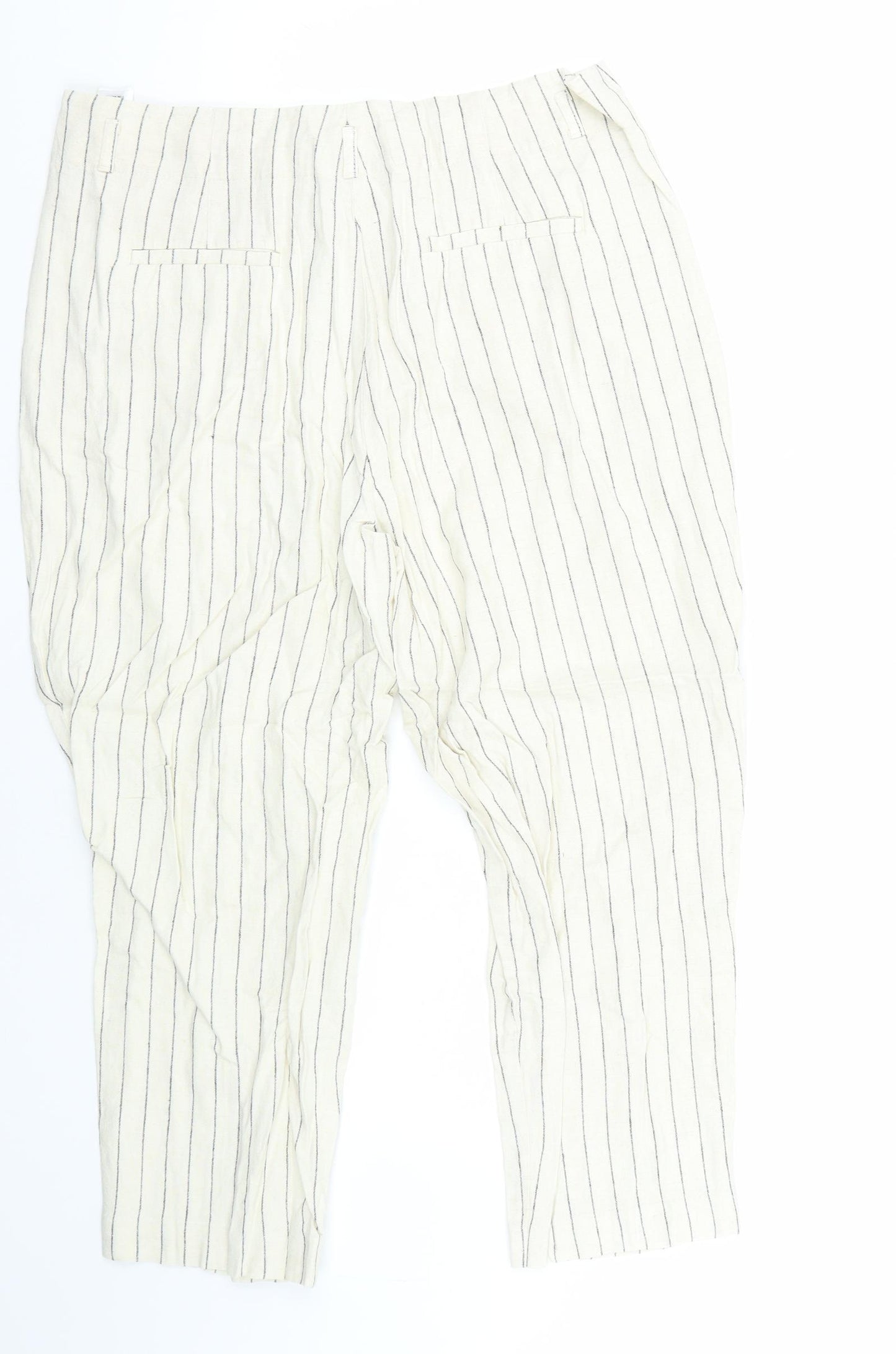 Marks and Spencer Womens White Striped  Cropped Trousers Size 14 L24 in