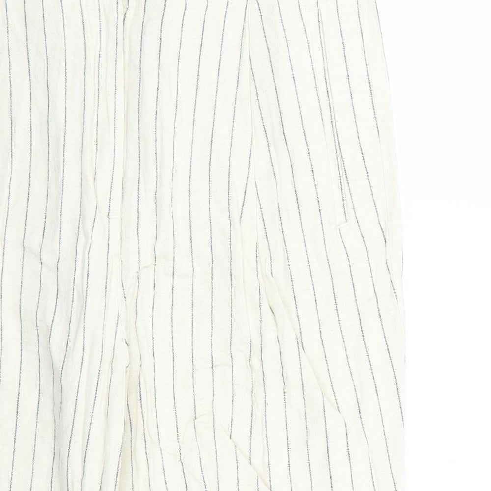 Marks and Spencer Womens White Striped  Cropped Trousers Size 14 L24 in