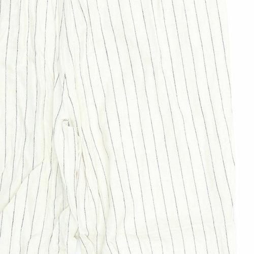 Marks and Spencer Womens White Striped  Cropped Trousers Size 14 L24 in