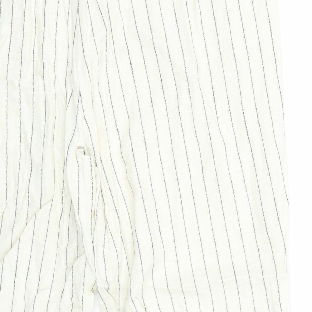 Marks and Spencer Womens White Striped  Cropped Trousers Size 14 L24 in