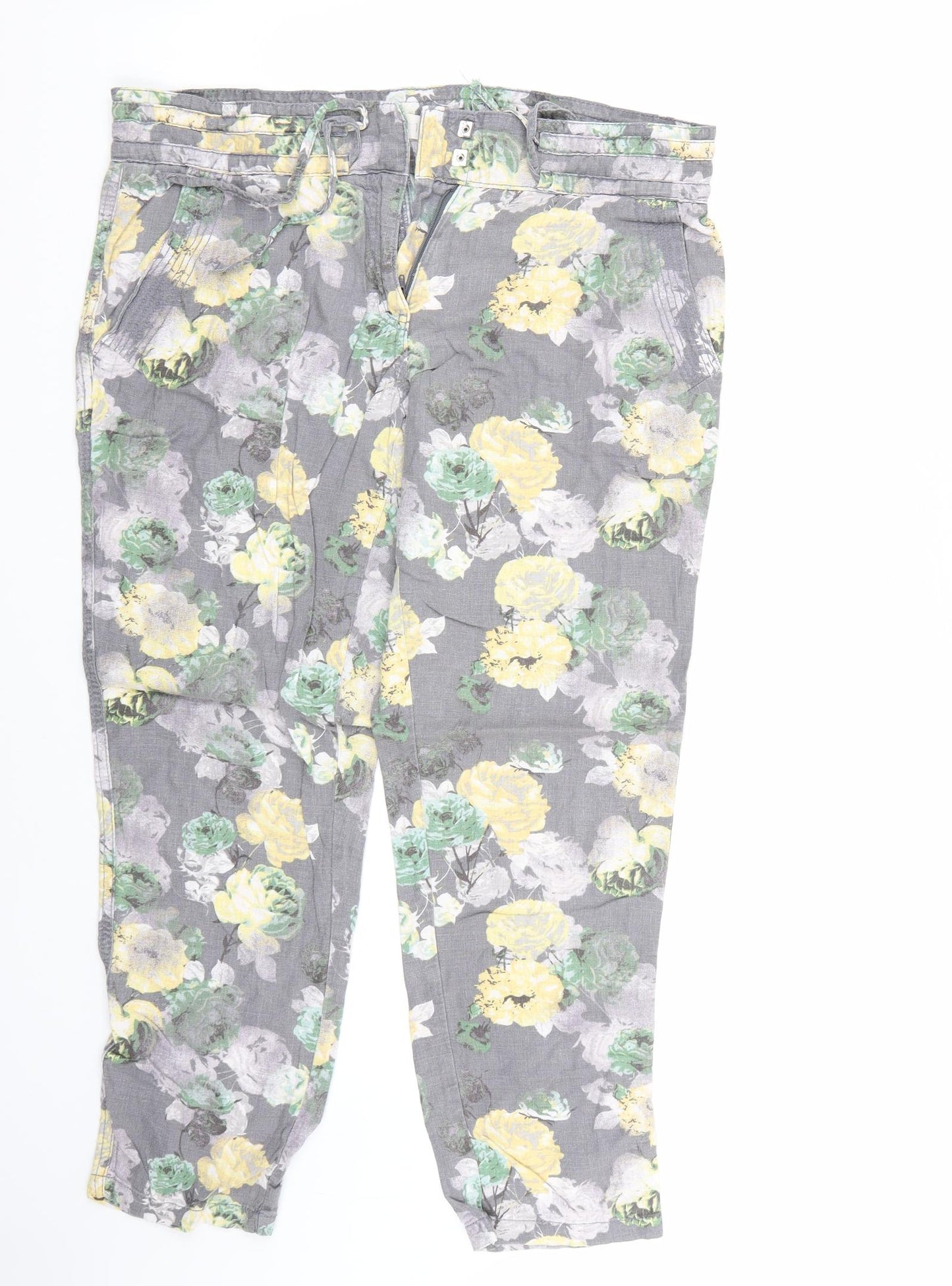 NEXT Womens Grey Floral  Trousers  Size 14 L26 in