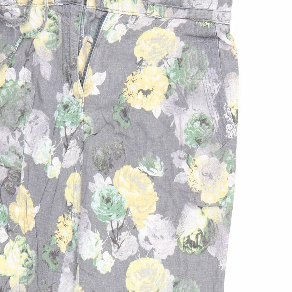 NEXT Womens Grey Floral  Trousers  Size 14 L26 in