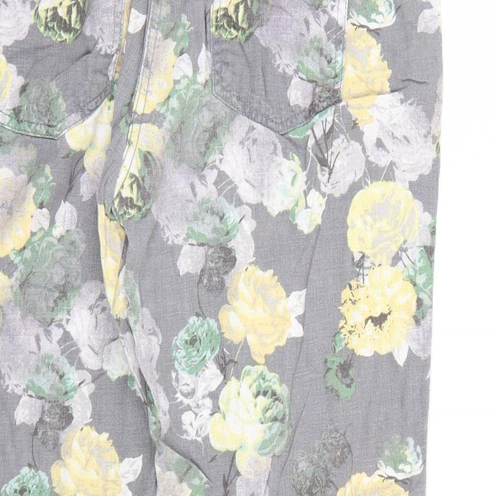 NEXT Womens Grey Floral  Trousers  Size 14 L26 in