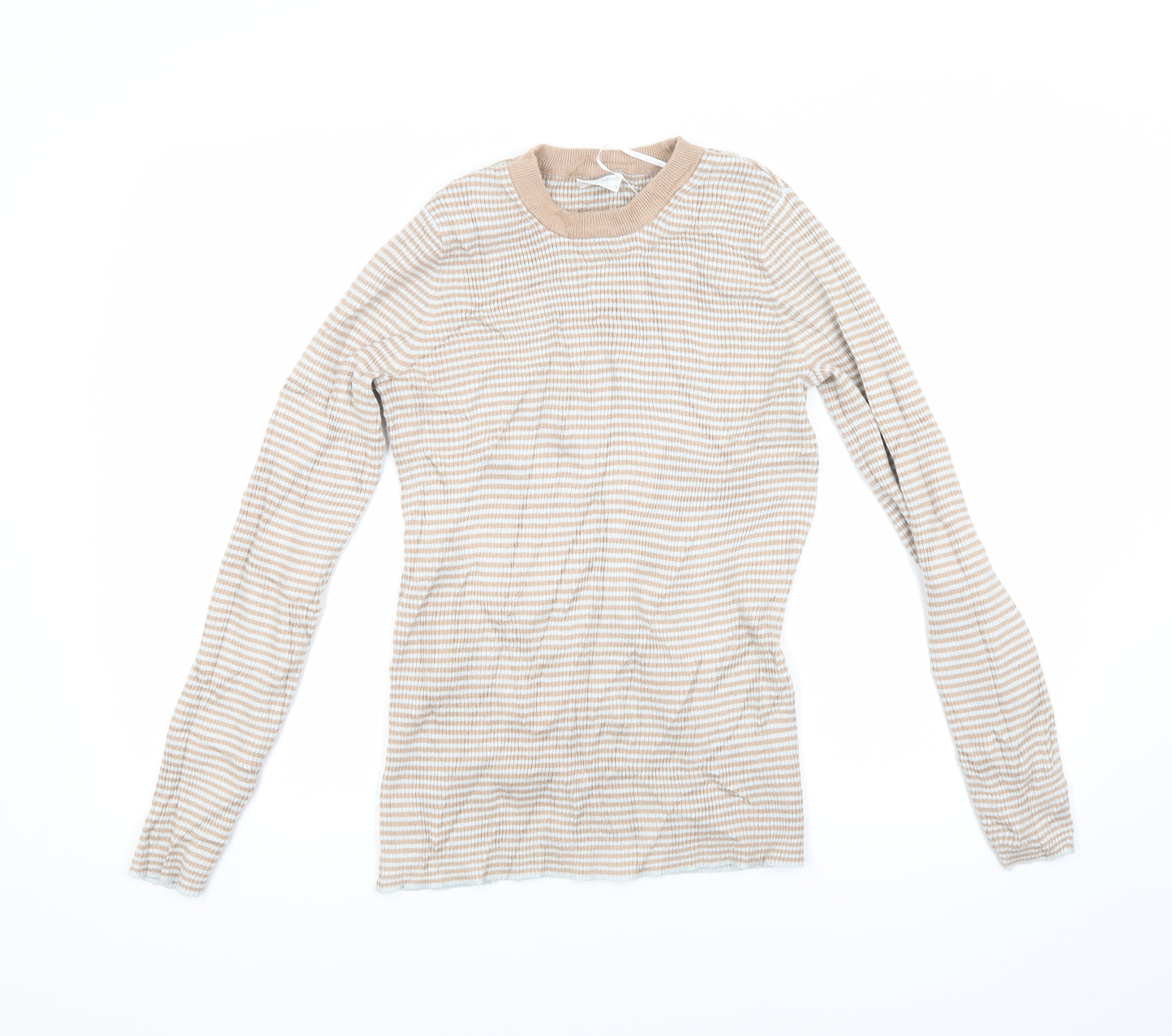 Pieces Womens Beige Striped Knit Pullover Jumper Size M