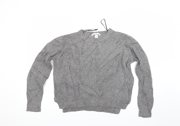 H&M Womens Silver  Knit Pullover Jumper Size M  - Side Zip Close