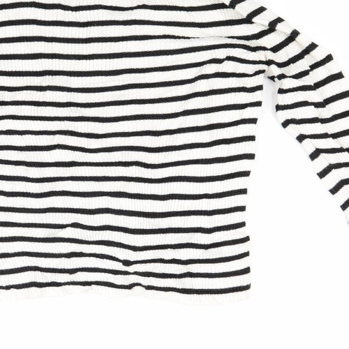 Topshop Womens White Striped Knit Pullover Jumper Size 8