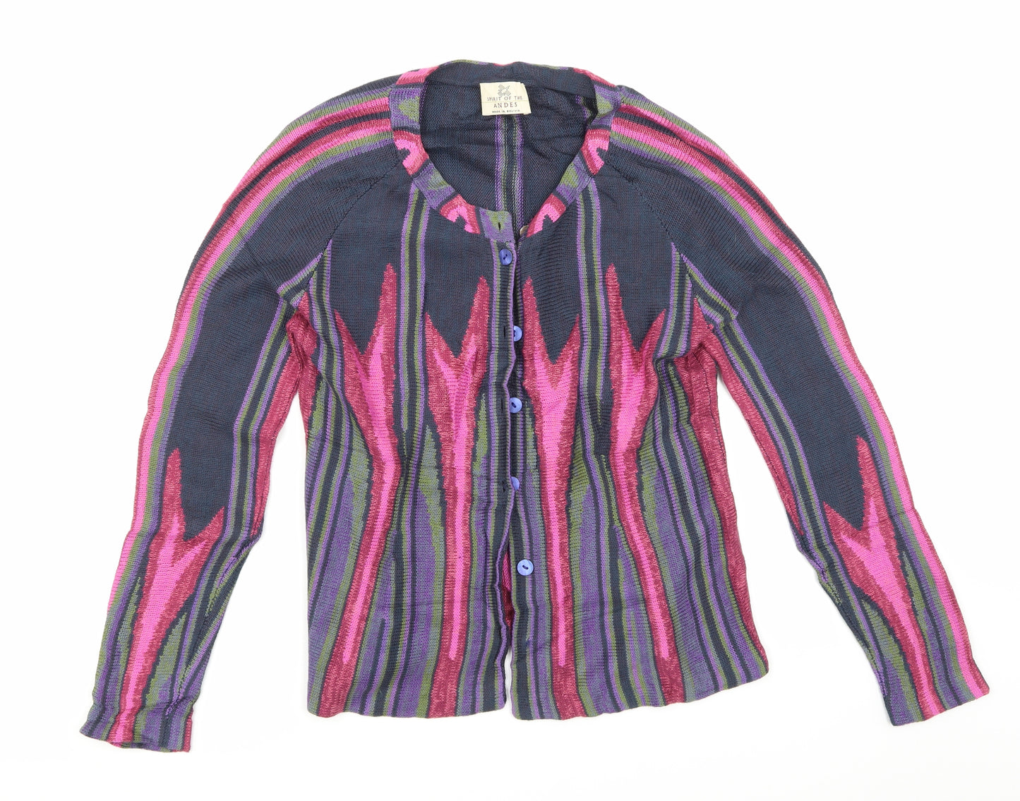Andes Womens Multicoloured Striped Knit Cardigan Jumper Size M