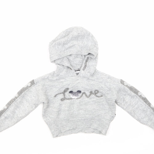 George Girls Grey  Knit Pullover Hoodie Size 4-5 Years  - Minnie Mouse
