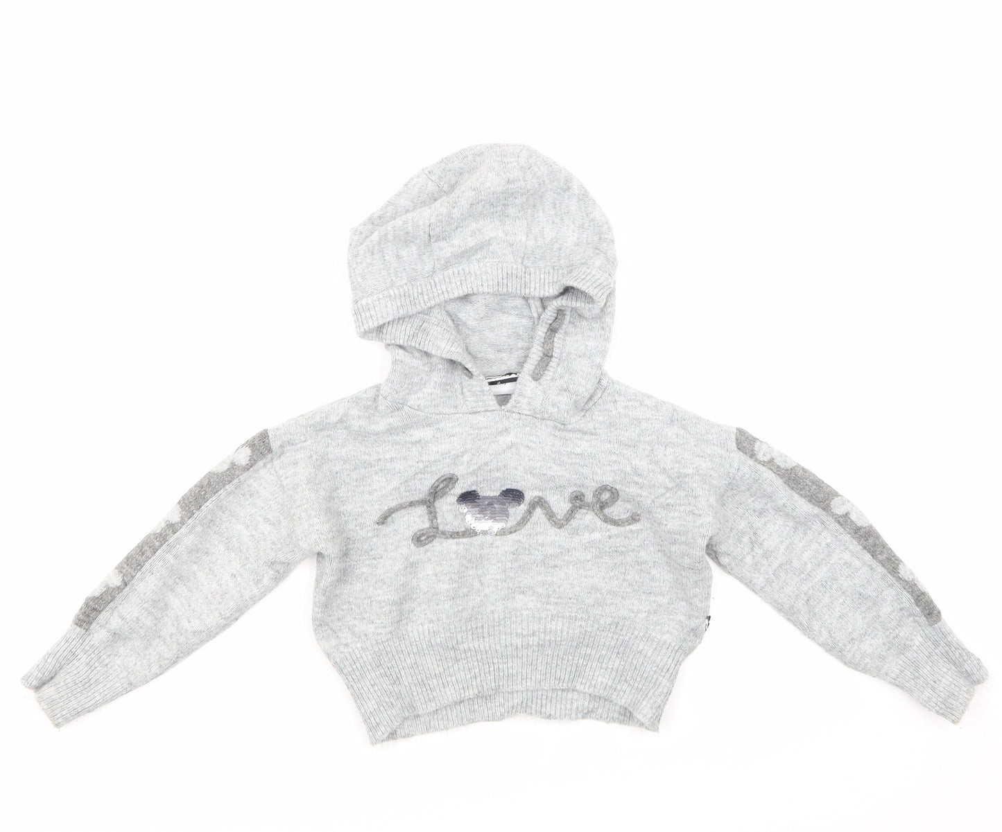 George Girls Grey  Knit Pullover Hoodie Size 4-5 Years  - Minnie Mouse