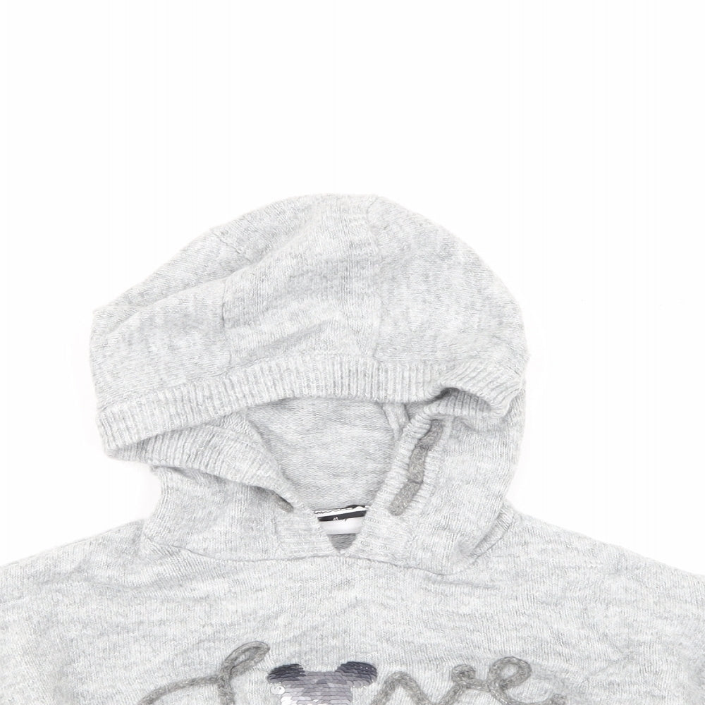 George Girls Grey  Knit Pullover Hoodie Size 4-5 Years  - Minnie Mouse