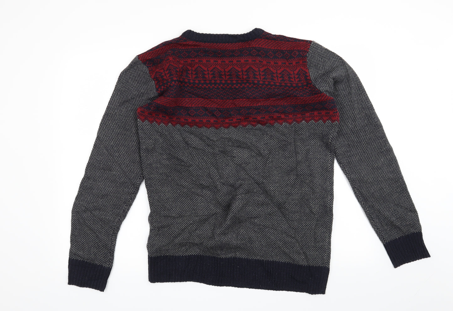 Avenue Mens Blue Fair Isle  Pullover Jumper Size S