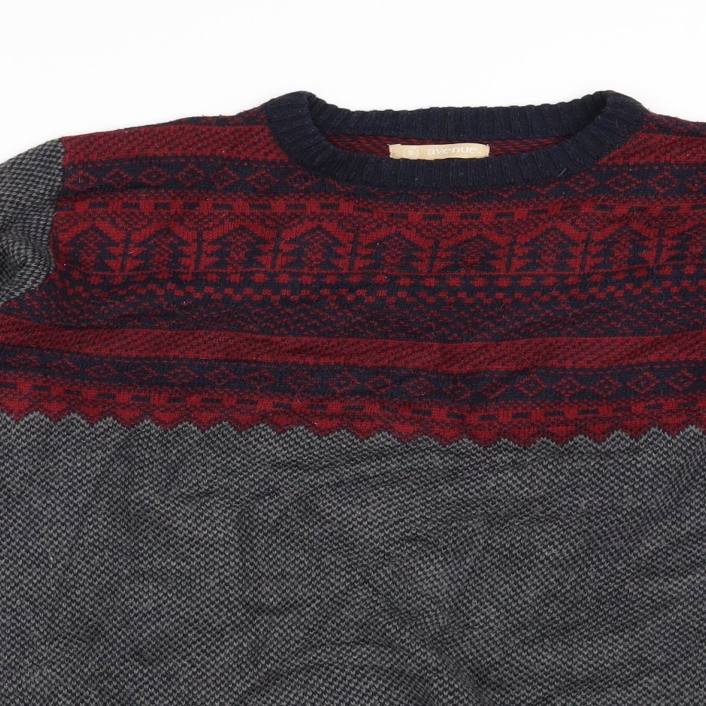 Avenue Mens Blue Fair Isle  Pullover Jumper Size S