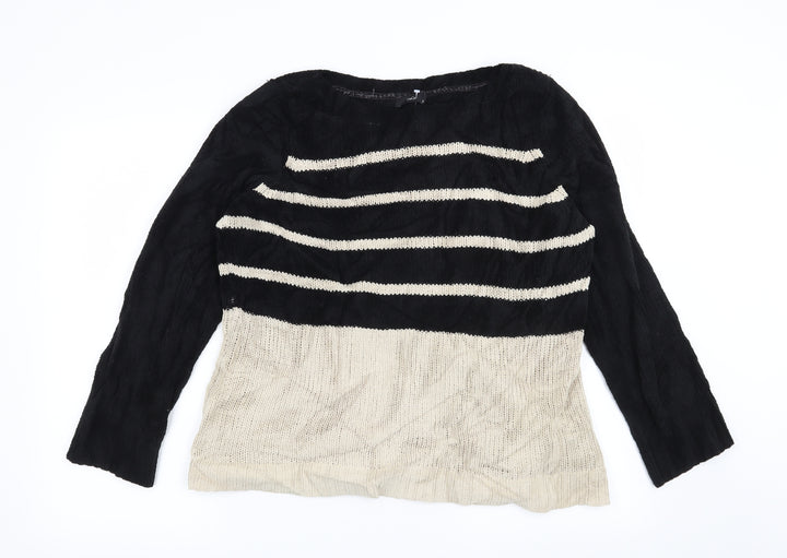 M&Co Womens Black Striped Pullover Jumper Size 18