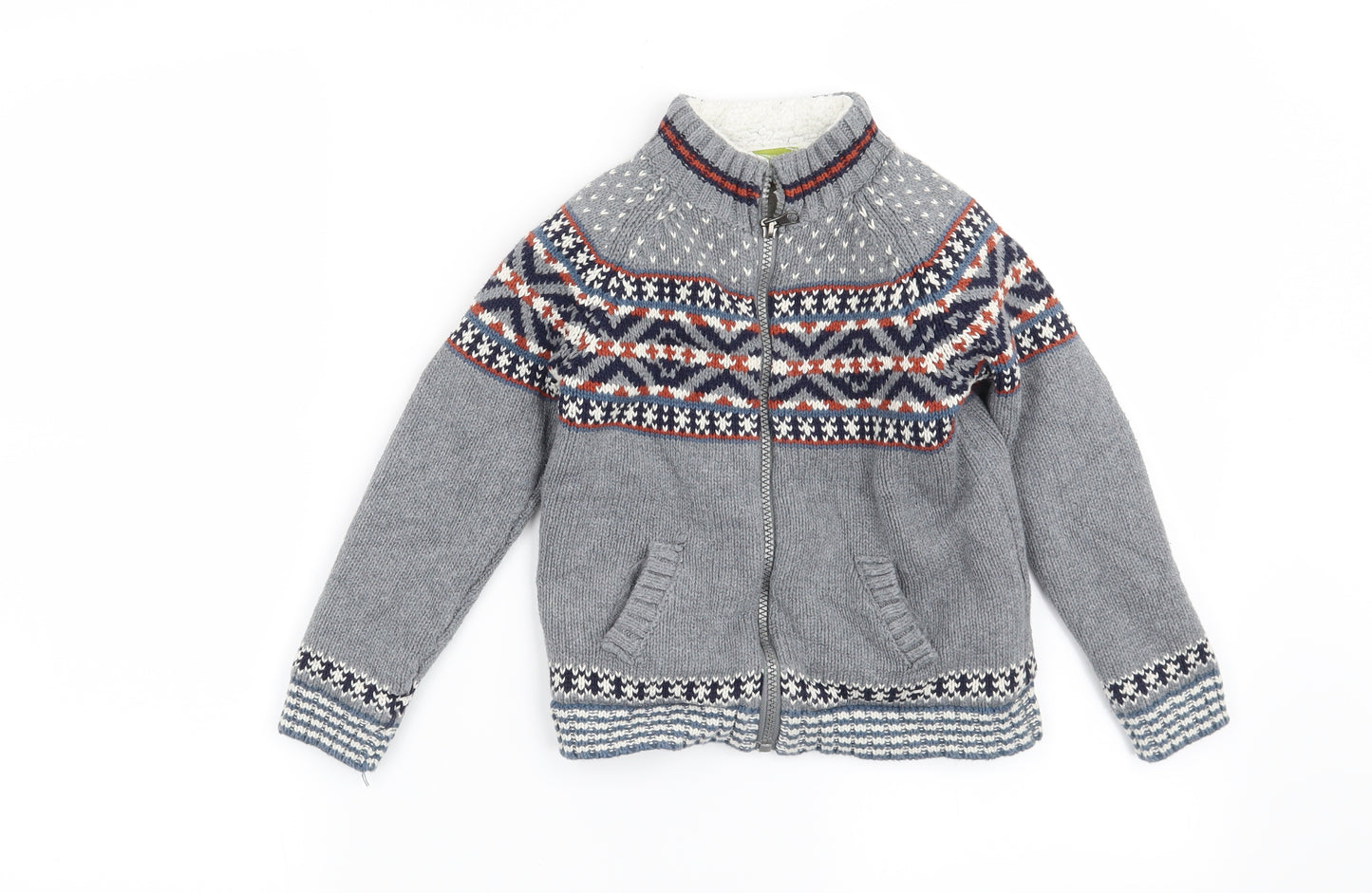 Pandemonium Boys Grey Fair Isle  Cardigan Jumper Size 3-4 Years