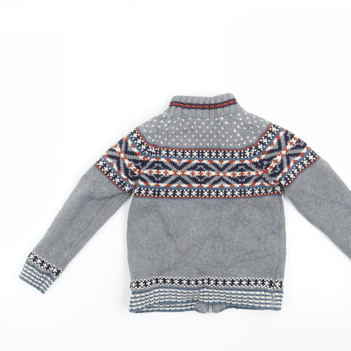 Pandemonium Boys Grey Fair Isle  Cardigan Jumper Size 3-4 Years