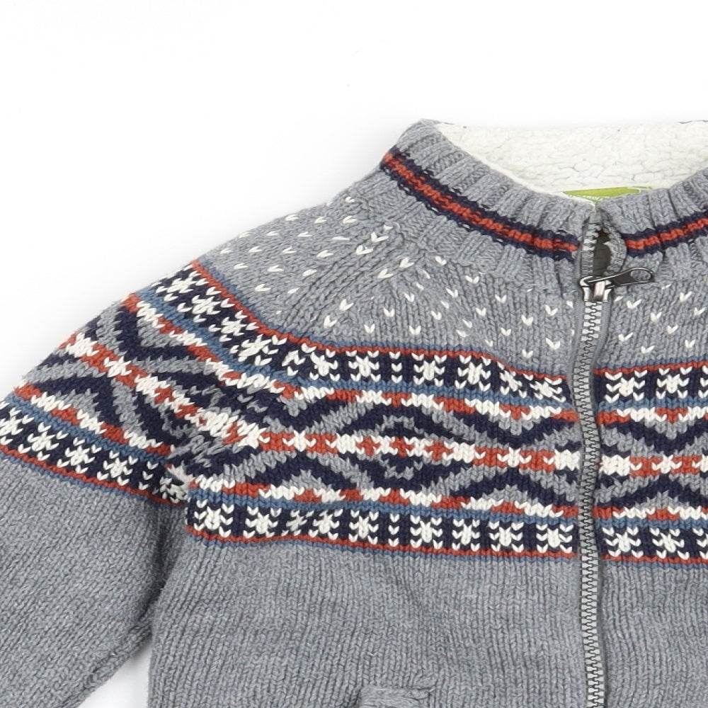 Pandemonium Boys Grey Fair Isle  Cardigan Jumper Size 3-4 Years