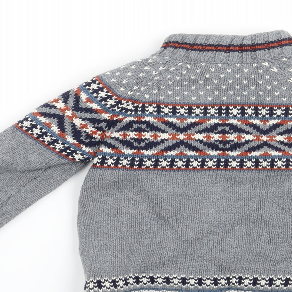 Pandemonium Boys Grey Fair Isle  Cardigan Jumper Size 3-4 Years