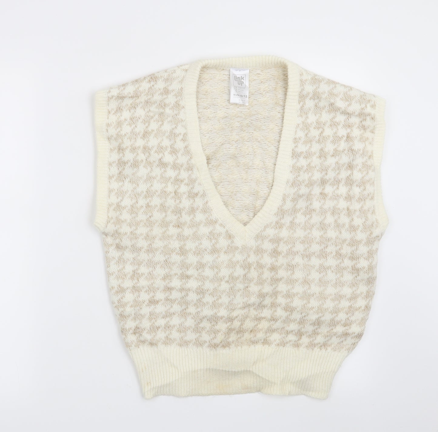 Link up Womens Beige Houndstooth  Pullover Jumper Size 10