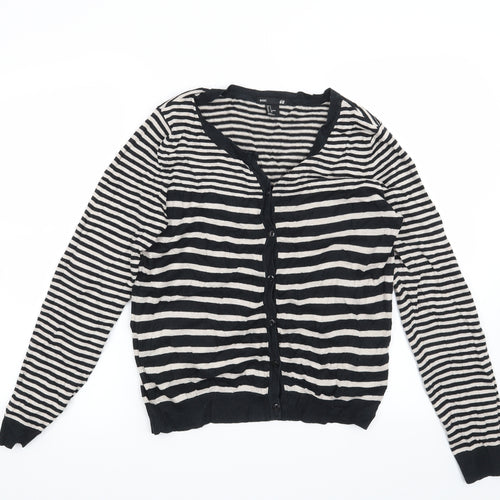 H&M Womens Beige Striped  Cardigan Jumper Size S