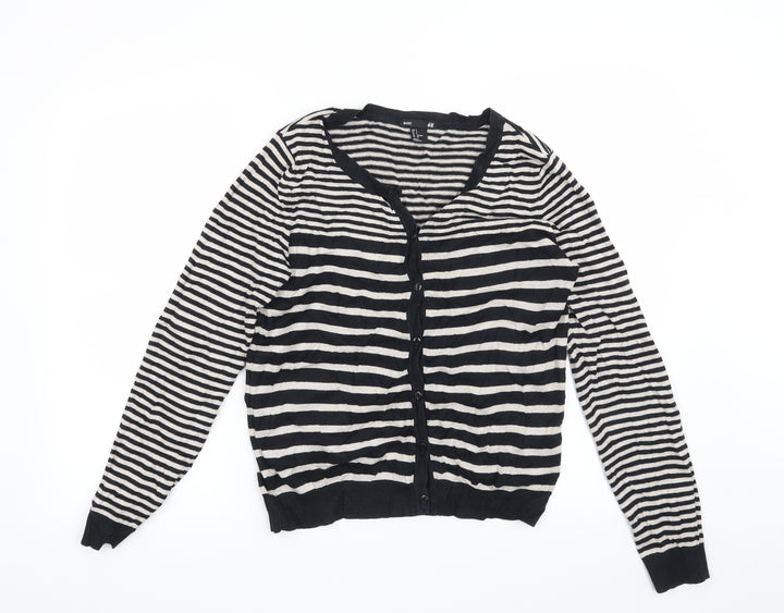 H&M Womens Beige Striped  Cardigan Jumper Size S