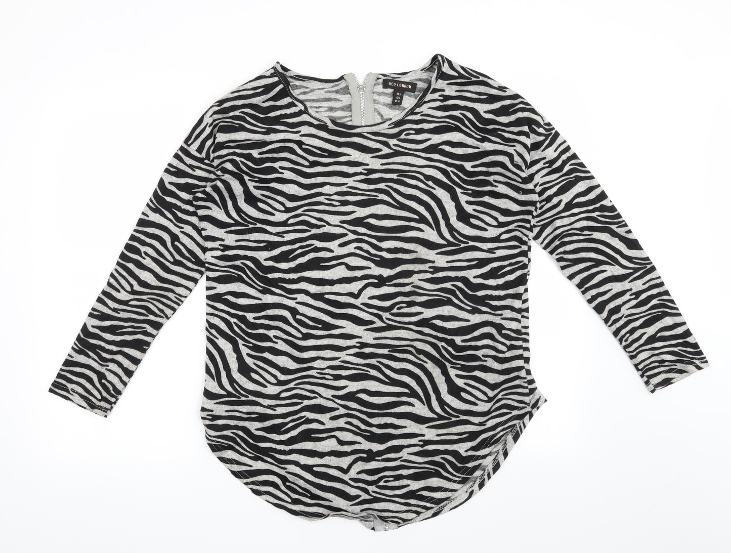 QED London Womens Grey Animal Print  Pullover Sweatshirt Size S