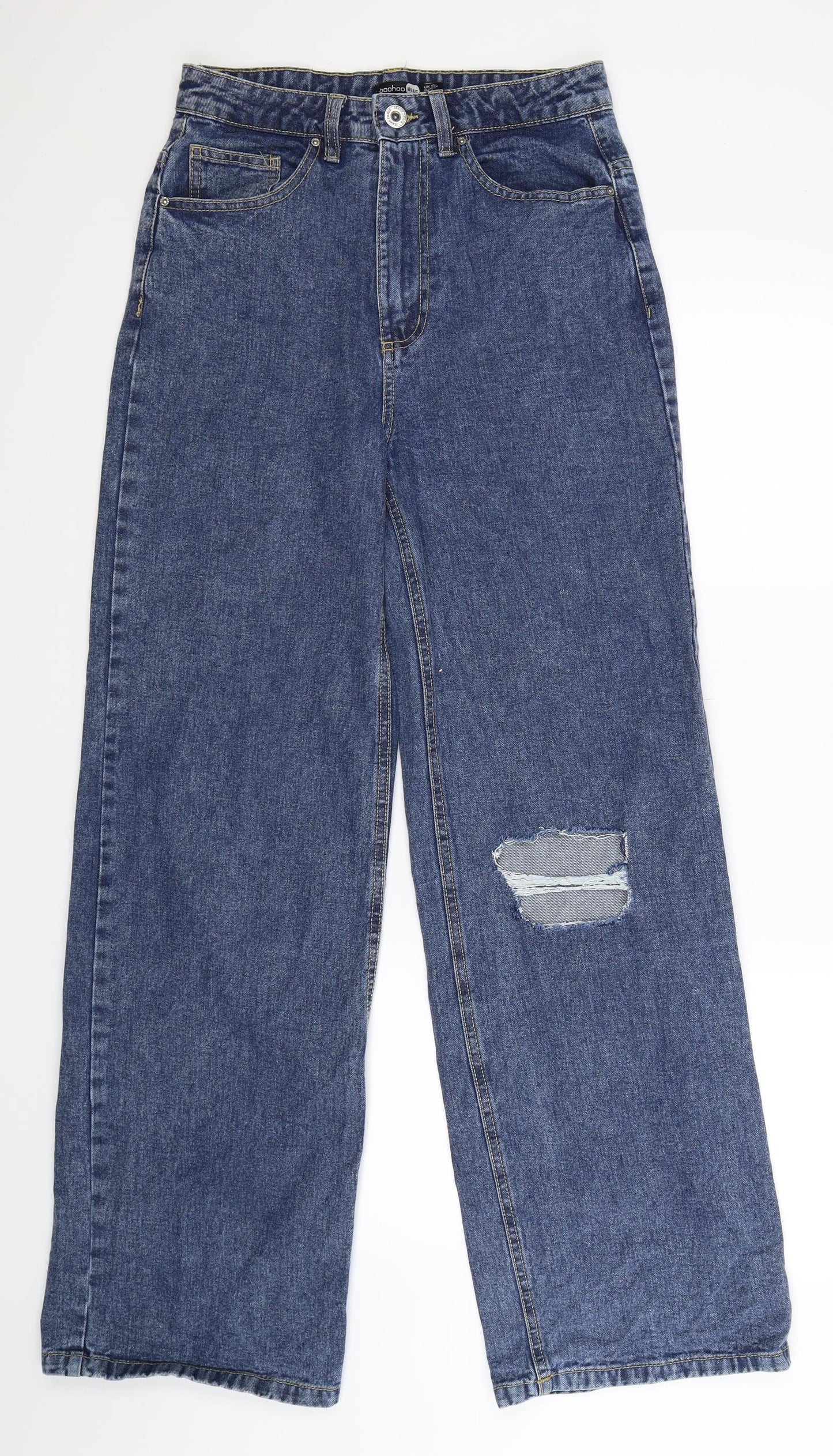 Boohoo Womens Blue  Denim Wide-Leg Jeans Size 10 L33 in