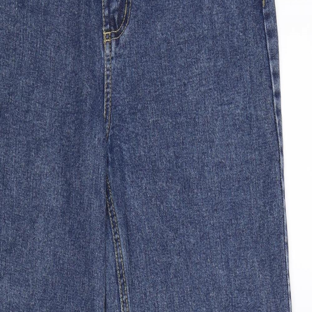 Boohoo Womens Blue  Denim Wide-Leg Jeans Size 10 L33 in