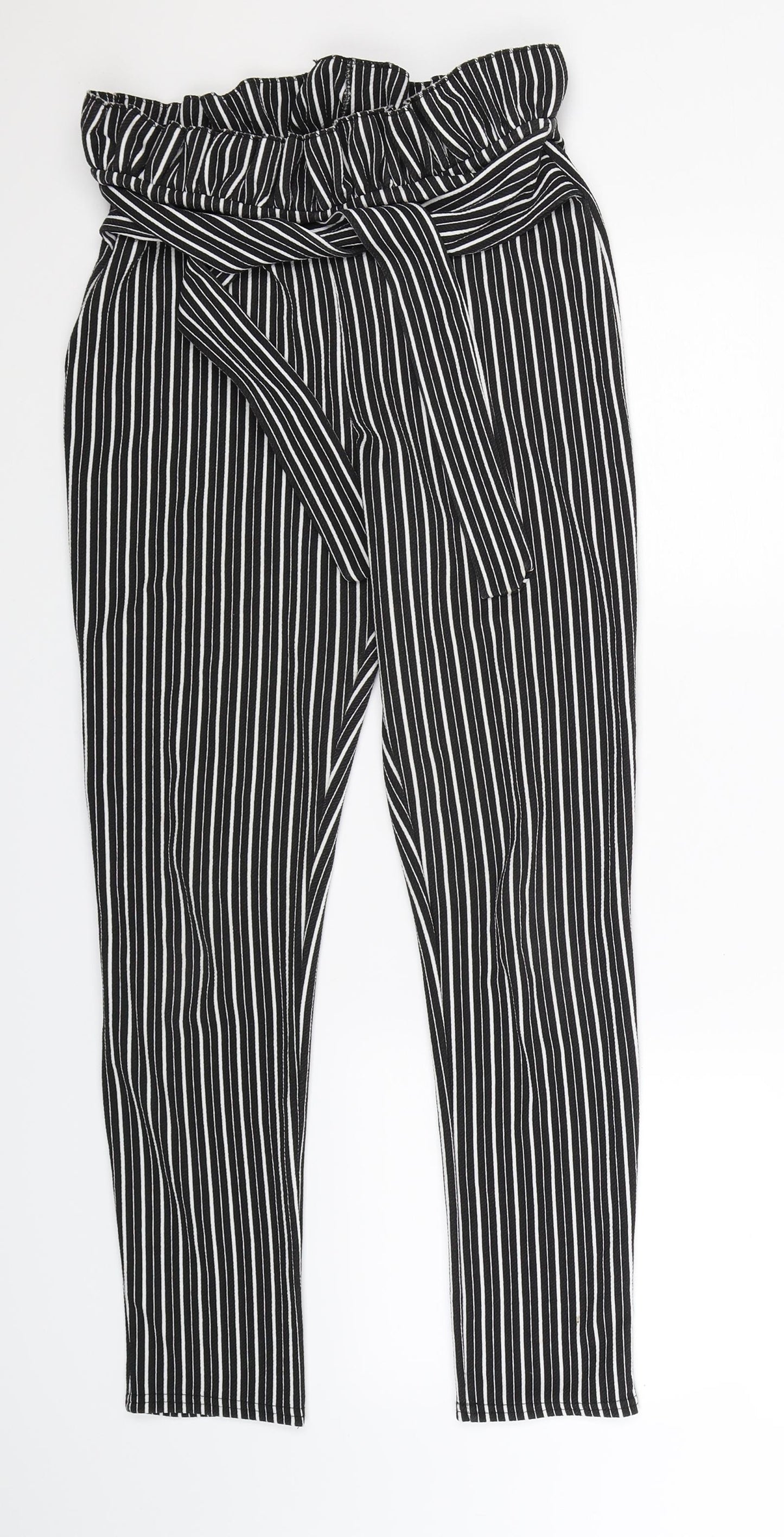 PRETTYLITTLETHING Womens Black Striped  Trousers  Size 10 L27 in