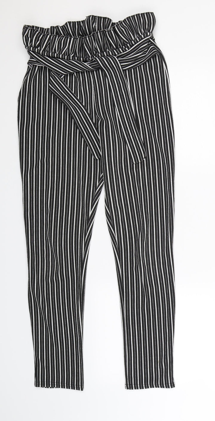 PRETTYLITTLETHING Womens Black Striped  Trousers  Size 10 L27 in