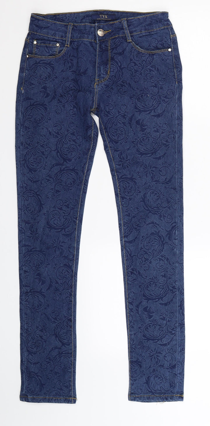 TYK Girls Blue Floral Denim Skinny Jeans Size 14 Years